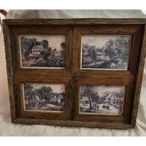 Currier And Ives 4 Seasons Framed Prints Rustic Wood